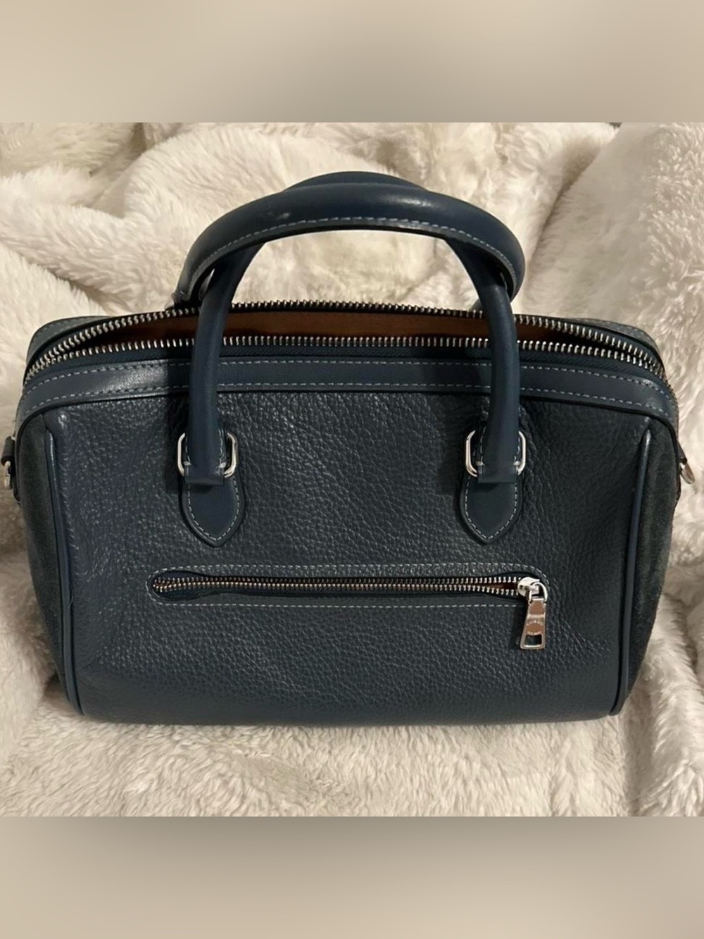 Rare COACH Rowan Everyday Stylish Modern Essential Versatile Satchel- Navy Blue - Picture 3 of 5